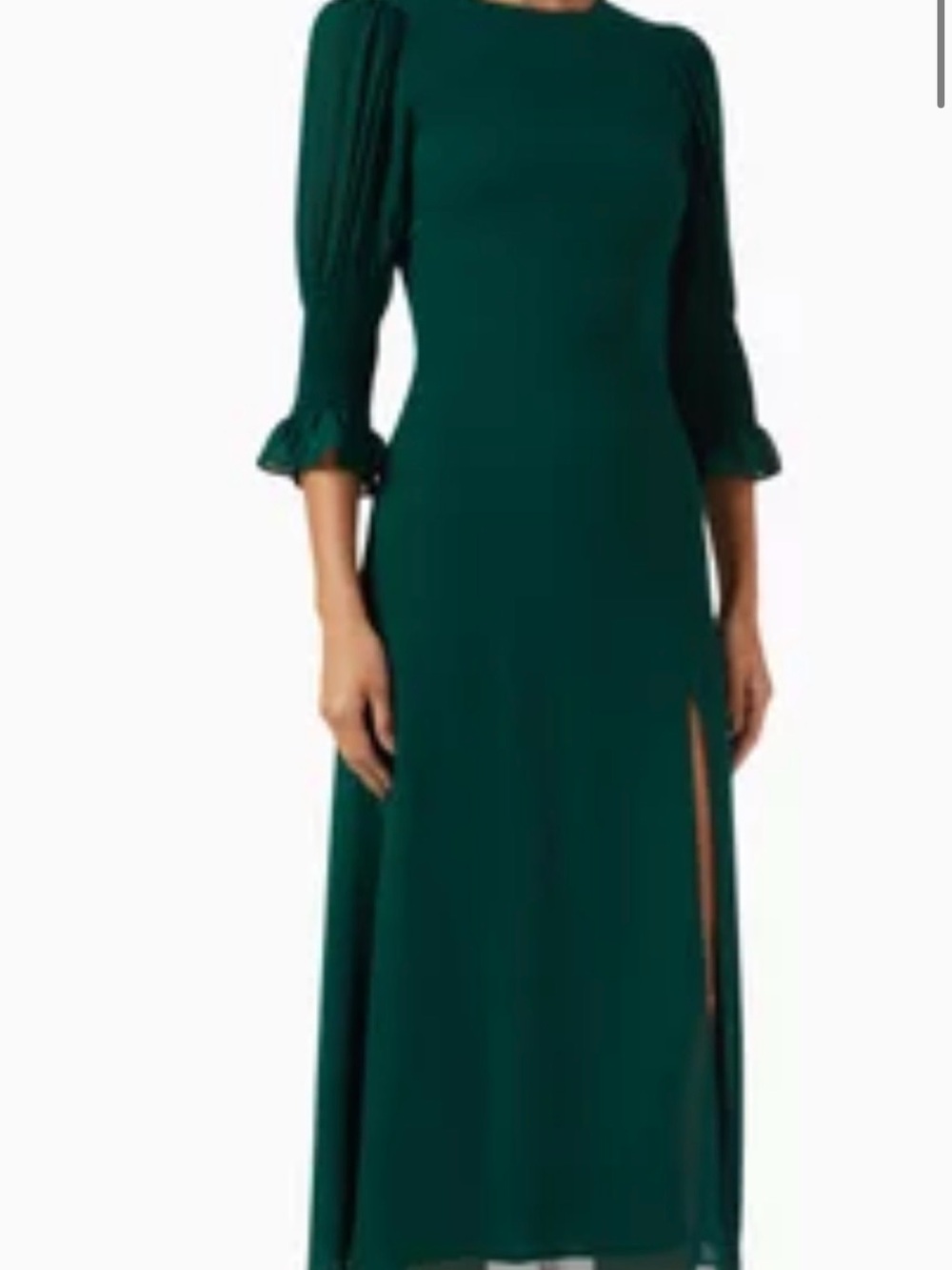 Reformation Carolena Emerald Green Long Sleeve Maxi Dress with Side Slit
